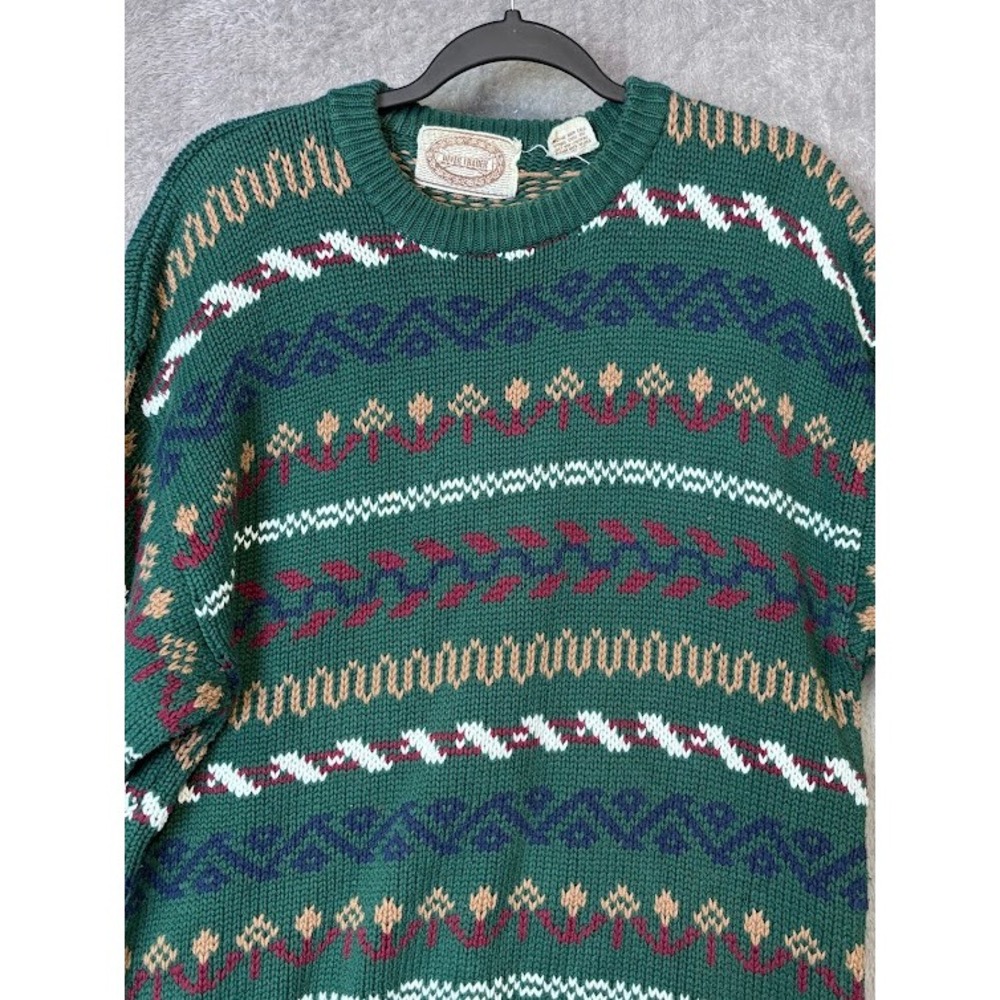 River Trader Green Geometric Pattern Cotton Sweater Mens Size L‎ Vintage Retro